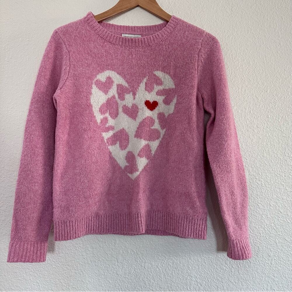 Cupcakes & Cashmere Pink Heart Print Knit Sweater Size XS